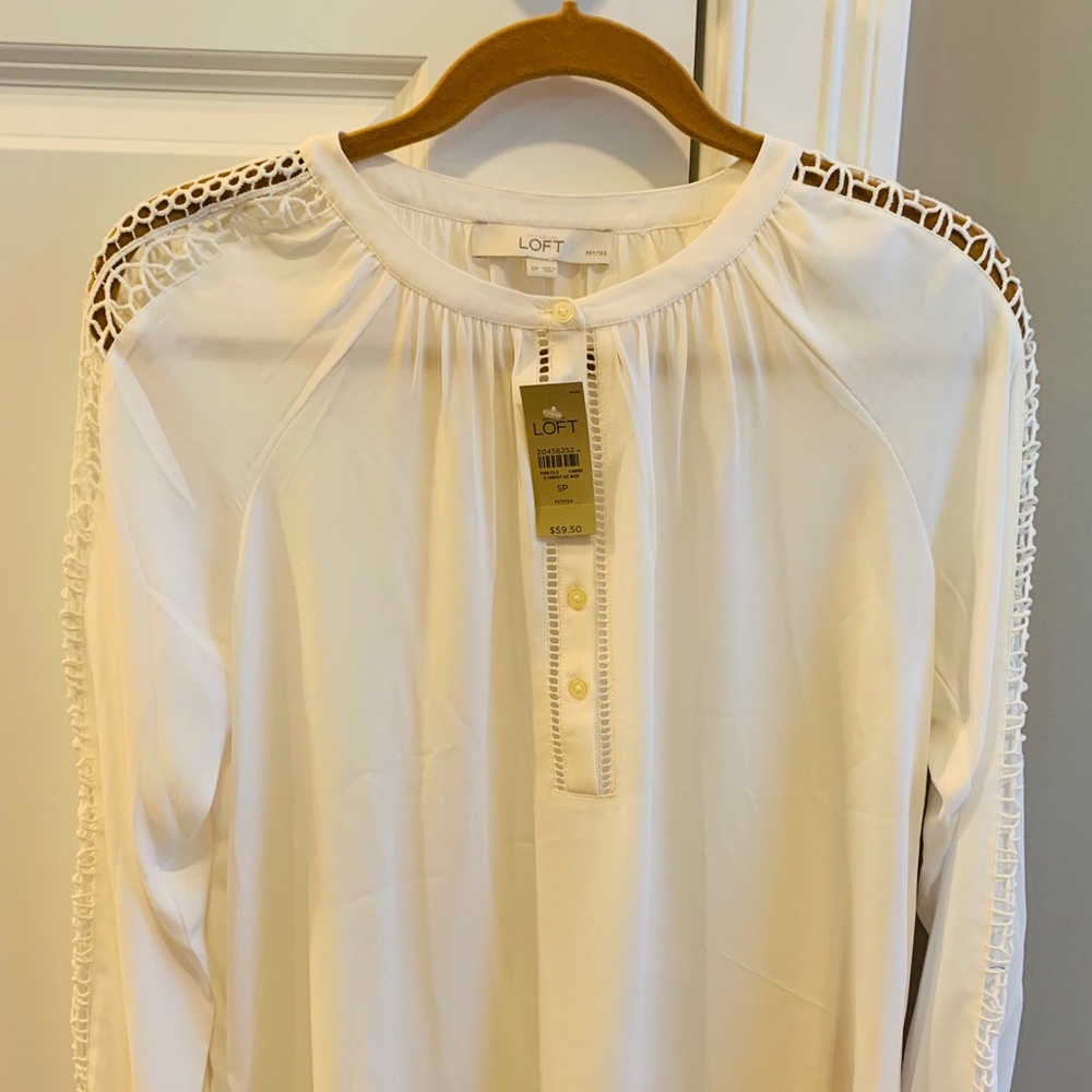 Cream shear top with latticework detail